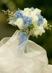 Blue and White Bridal Bouquet from Visser's Florist and Greenhouses in Anaheim, CA