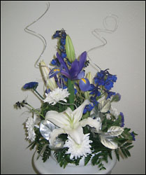 Visser's Blue Delph Centerpiece from Visser's Florist and Greenhouses in Anaheim, CA