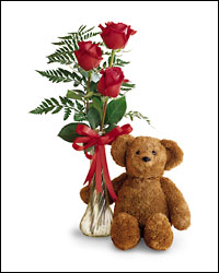 Bear and Rose Bud Vase from Visser's Florist and Greenhouses in Anaheim, CA