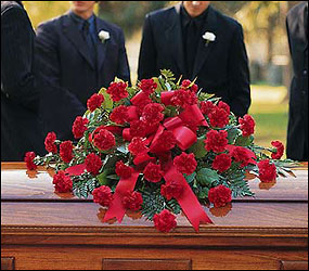 Red Regards Casket Spray from Visser's Florist and Greenhouses in Anaheim, CA